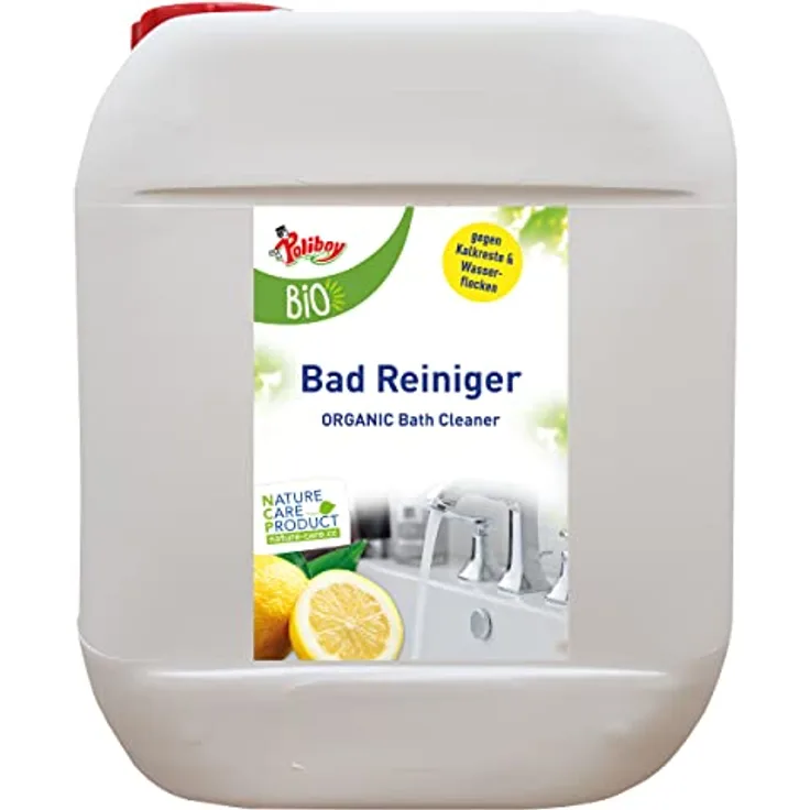 Poliboy Bio Badreiniger - hygenische und starke Reinigung - gegen Kalkreste und Wasserflecken - Vegan - Sprühflasche - 5L - Made in Germany