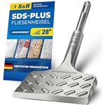 S&R Fliesenmeißel SDS plus 165 mm x 75 mm abgewinkelt, gehärtet, Industrie-Qualität, optimierte Geometrie für Fliesen und Fliesenkleber, Made in Germany
