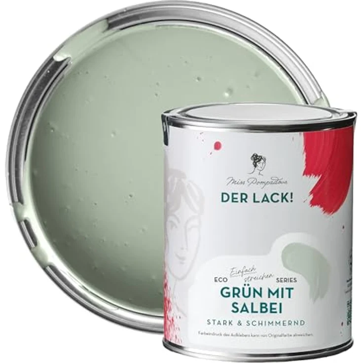 MissPompadour Holzfarbe Grün mit Salbei, 1L seidenmatte Möbelfarbe für Innen & Außen, witterungsbeständig, hohe Deckkraft, schnell trocknend – Bild 1