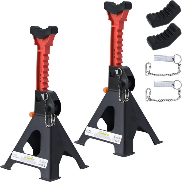 Melko Wagenheber 2er Set Unterstellbock 3000KG höhenverstellbar Stützböcke, max. Hubhöhe: 41,50 cm, rot/schwarz
