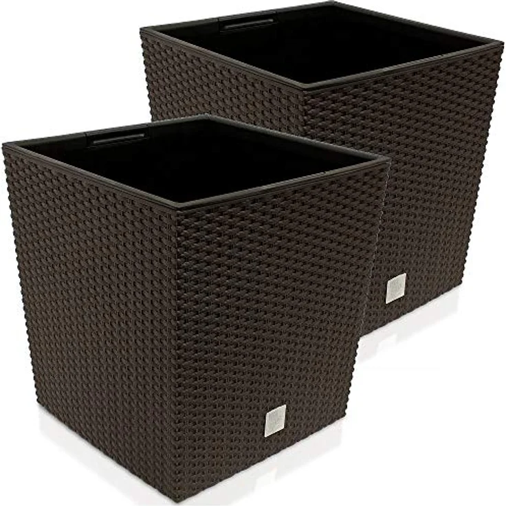 Deuba Blumentopf 2er Set 35L Innentopf Mit Griffen Wetterfest Rattan Innen- Außenbereich Übertopf Pflanzkübel Umbra – Bild 1