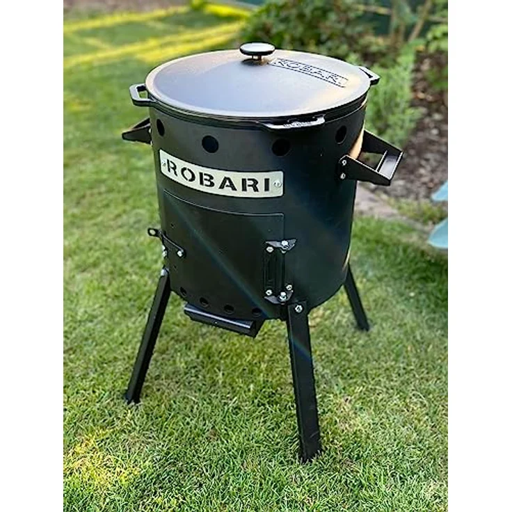 ROBARI Feuerofen + Gusseisen Kasan 12 L mit Alu-Deckel, schwarz, Outdoorküche, Ø 40 cm, 19 kg – Bild 1