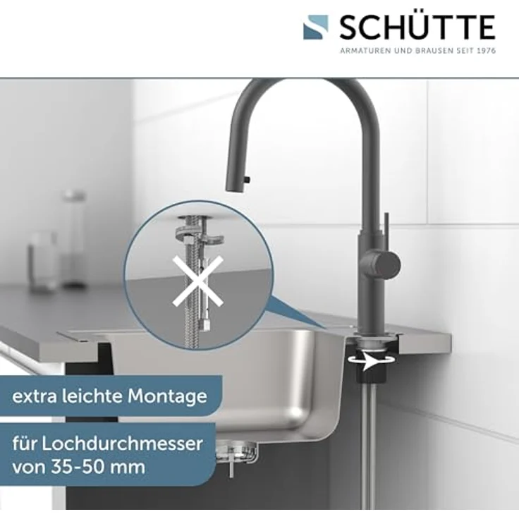 Schütte Spültischarmatur BLACKPOOL, energiesparend, Cold-Start-Funktion, 360° schwenkbar, ausziehbarer Schlauch 150 cm – Bild 2