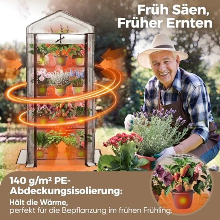 Foliengewächshaus mit 4 Ablagen - Frühbeet, Tomatenhaus, Treibhaus - weiß mit grün – Bild 4