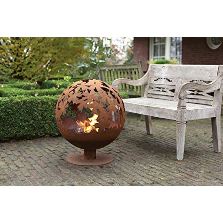 Feuerstelle Jet-Line World Firebol Kugel Feuerstelle in Rostoptik Motiv Blätter 58 x 58 x 66 cm Feuerball – Bild 2