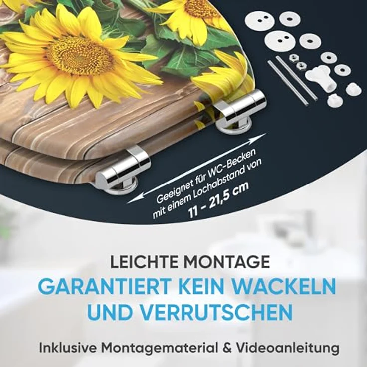 Sanilo WC Sitz Sunflower, Holz-Toilettendeckel mit Absenkautomatik und antibakterieller Oberfläche, 47 x 37,7 cm – Bild 5