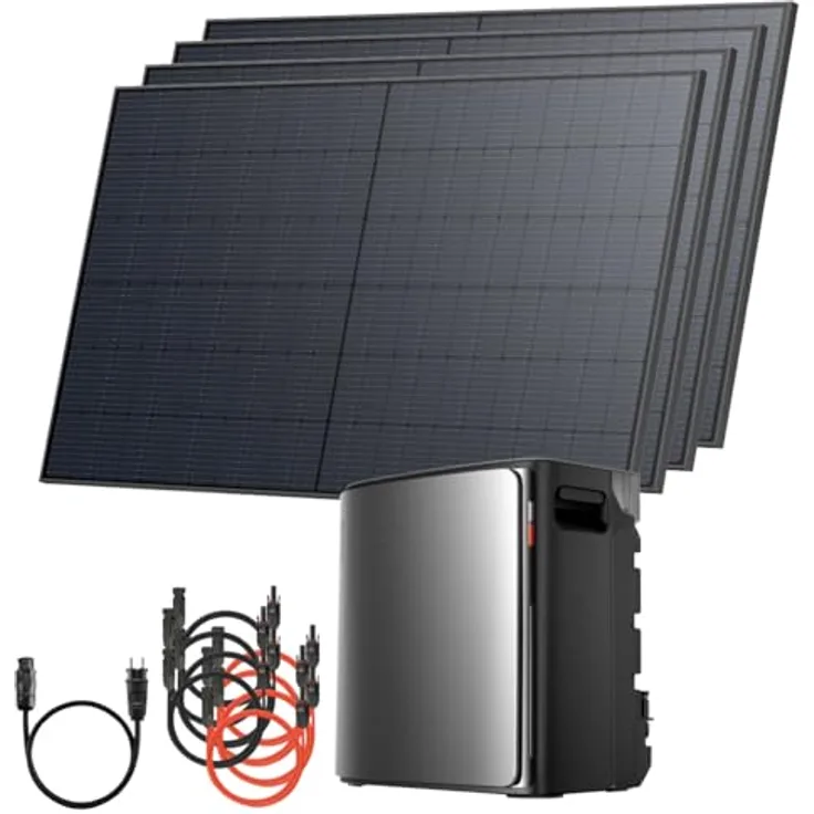 Solarway Balkonkraftwerk 2000Wp / 800W mit 3,8 kWh EcoFlow Stream Ultra X Speicher – Komplettset mit 4 x 500W Solarmodulen, steckerfertige Mini-Solaranlage für die Steckdose