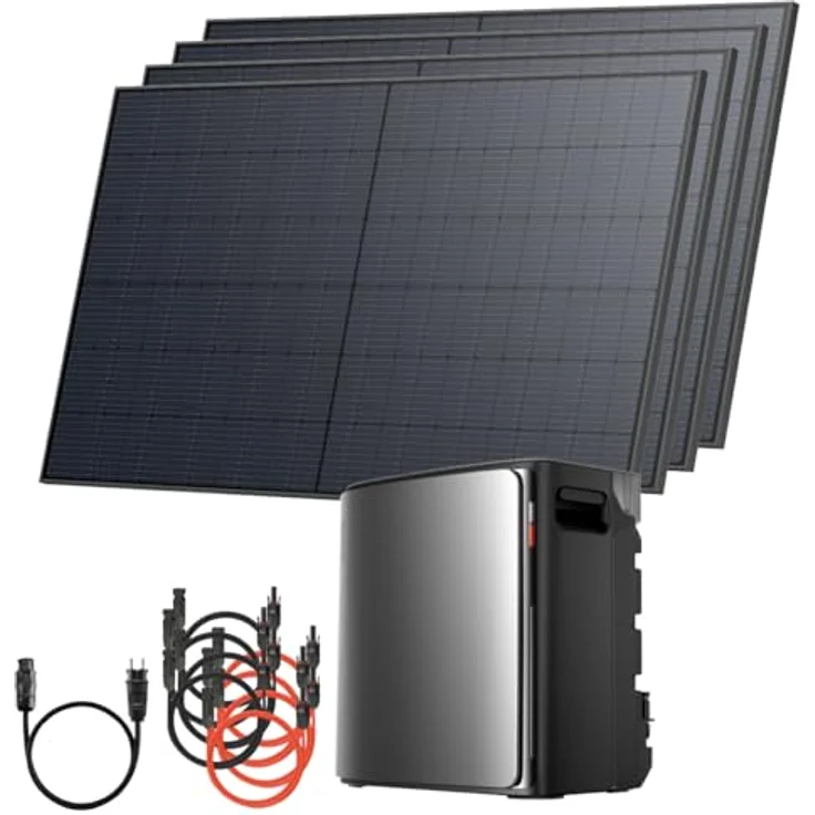 Solarway Balkonkraftwerk 2000Wp / 800W mit 3,8 kWh EcoFlow Stream Ultra X Speicher – Komplettset mit 4 x 500W Solarmodulen, steckerfertige Mini-Solaranlage für die Steckdose – Bild 1