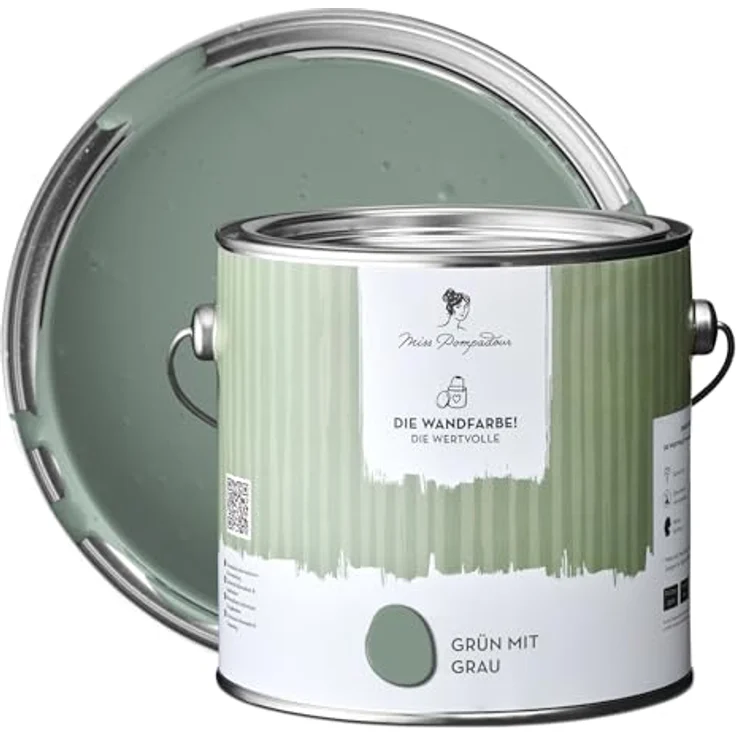 MissPompadour Wandfarbe Die Wertvolle, matte Innenfarbe in Grün mit Grau, 2,5 L, sehr hohe Deckkraft, geruchsneutral, spritzfrei, wasserbasiert – Bild 1