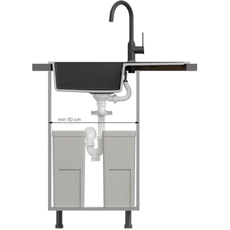 QUADRON Christian 116, 1-Becken Küchenspüle aus Granit (GraniteQ), beige, 60 x 45 x 18,5 cm mit Siphon – Bild 7