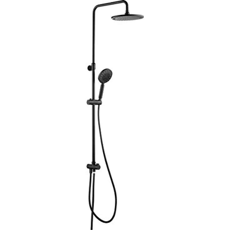 Tiger Tyne Duschssystem mit Regendusche und Handbrause, Schwarz, Duschstange mit verstellbarem Brausehalter, Duschkopf mit 3 Strahlarten, Wasserspar- und Anti-Kalk-Funktion, inkl. 2 Brauseschläuchen