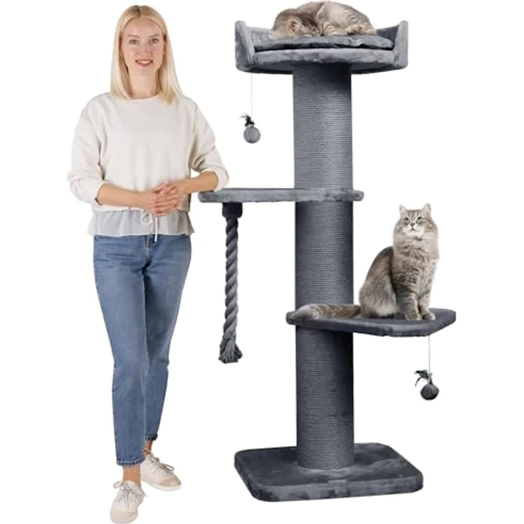 HAPPYPET Premium Kratzbaum Grosse Katzen Stabil 'Freddy' – Katzenbaum, Kletterbaum, für Maine Coon, Natursisal, Dicke Stämme mit 20 cm, 150 cm Hoch, Grau - Preisvergleich – Bild 1