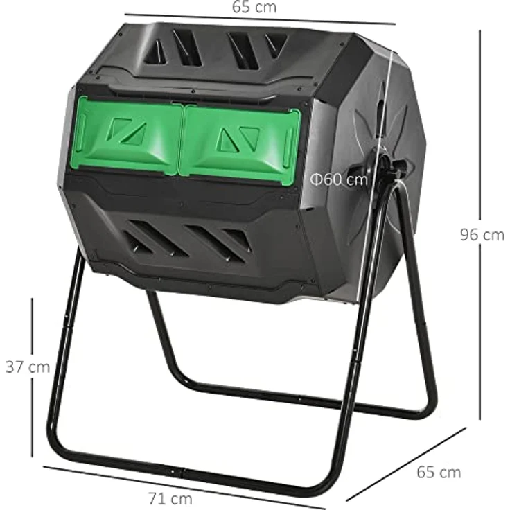 Outsunny Trommel-Komposter, 160L Gartenkomposter mit 2 Kammern, Drehbarer Schnellkomposter, für Bio- und Garten-Abfälle, Schwarz - Preisvergleich – Bild 5