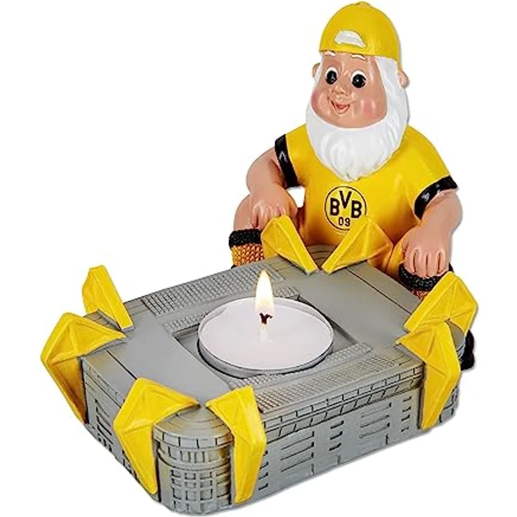 Borussia Dortmund BVB Gartenzwerg mit Stadion - Teelichthalter - 15x13x10,5 cm, Gelb – Bild 1