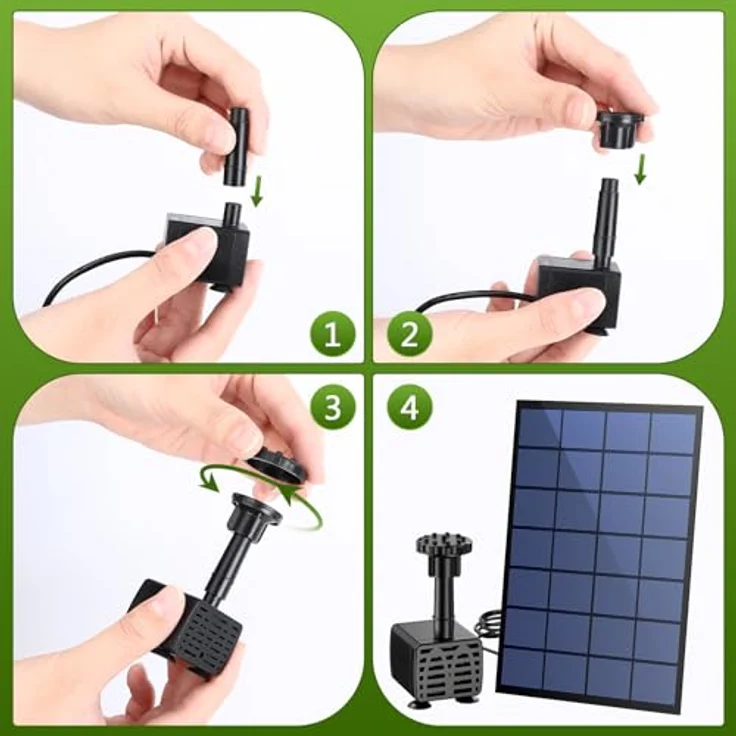 AISITIN Solar Springbrunnen, 2,5W DIY Teichpumpe mit 1,2m Wasserleitung und 6 Düsen für Gartenteich, Vogelbad, Fischbehälter – Bild 4