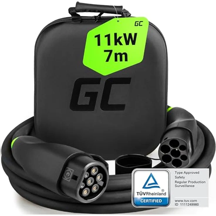 Green Cell GC Snap Typ 2 Ladekabel, 11kW 7m 16A, 3-Phasig, TÜV-zertifiziert, IP54, inkl. Premium Koffer – Bild 1