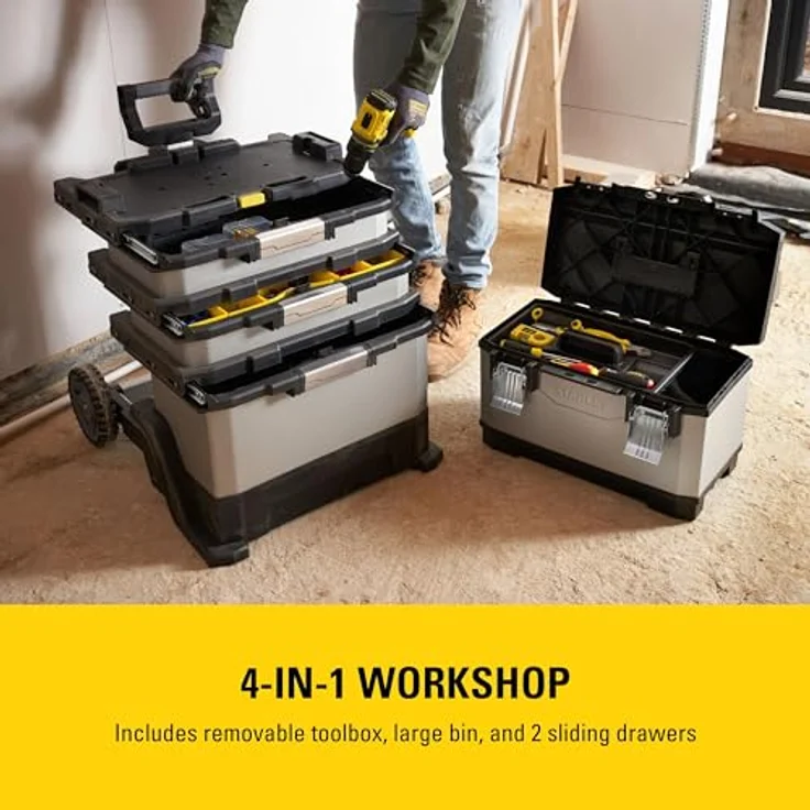 Stanley FatMax Rollende Werkstatt aus Metall-Kunststoff 1-95-622 ? Werkzeugwagen leer ? Vielseitige Werkzeugbox für Kleinteile und große Werkzeuge – Bild 4