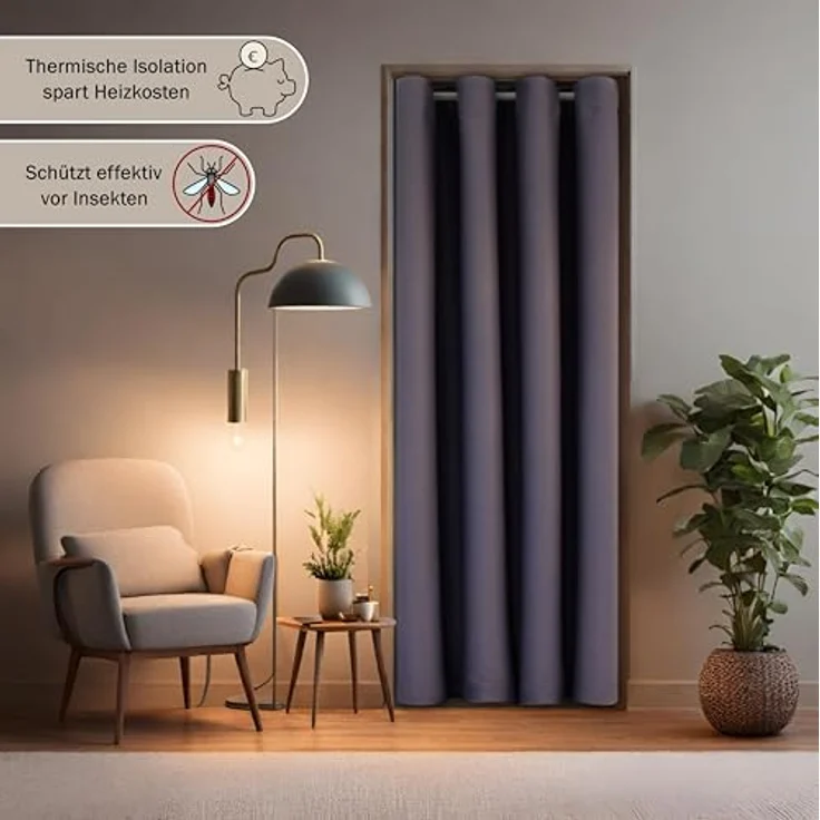 tinycurtains, Türvorhang mit Teleskopstange, einfache Montage in nur 1 Minute ohne Bohren (Türvorhang grau + Stange Silber, Vorhang 200 x 150 cm (HxB); Stange 70-120 cm) – Bild 5
