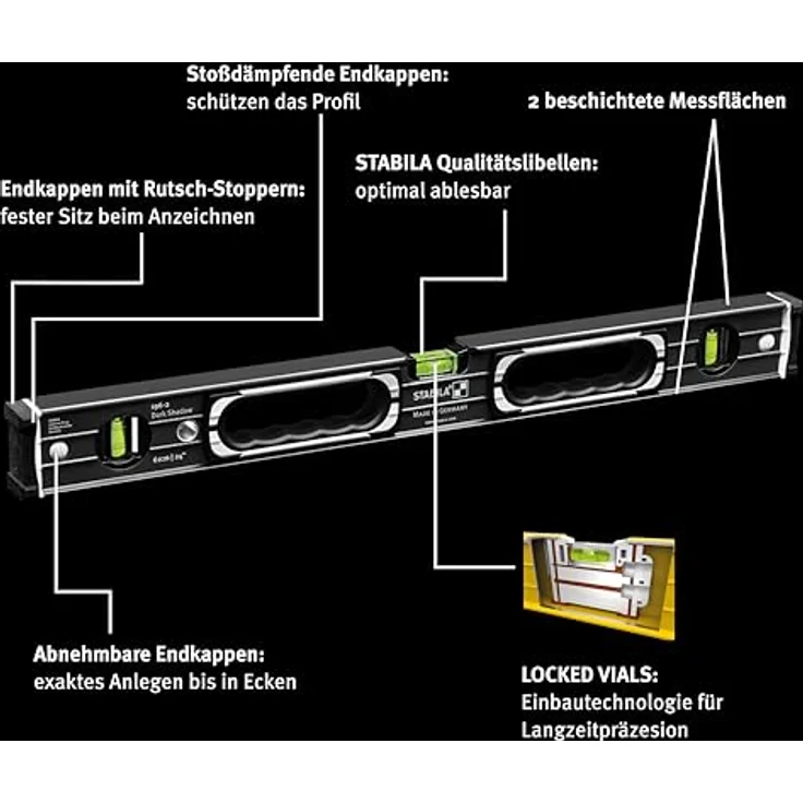 Stabila Wasserwaagen-Set 196-2 Dark Shadow, 2-teilig: 61 cm, 122 cm, Anthrazit-Mattbeschichtung – Bild 4