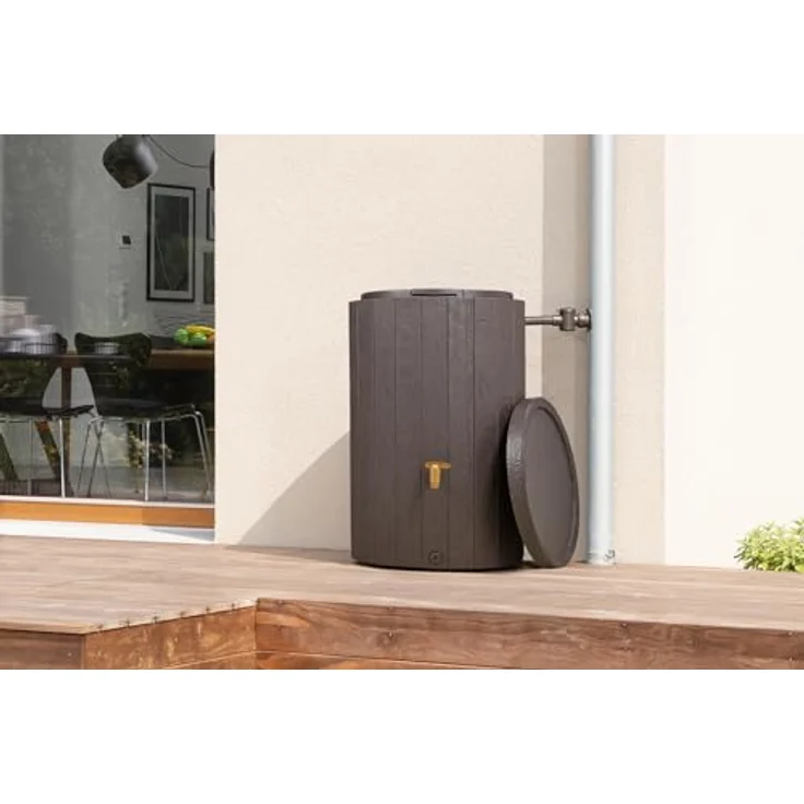 4rain Regentonne MADERA SET - braun - 220L Regenwasserspeicher mit Auslaufhahn und Fallrohranschluss, Holzoptik, nachhaltige Gartenbewässerung, Made in Germany – Bild 4