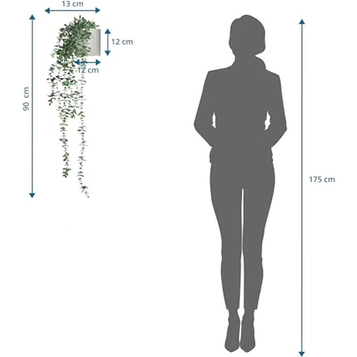 Kunstpflanze Kunstpflanze EUCALYPTUS CLIMB Kunststoff Eukalyptus, hjh OFFICE, Höhe 90.0 cm, Künstliche Hängepflanze Eukalyptus im weißen Topf, Deko Pflanze – Bild 6