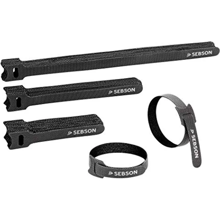 SEBSON Klettband Kabelbinder wiederverschließbar 50er Set - 12mm Breite; 25cm/ 15cm/ 10cm Länge - Klettband schwarz, variabel verschließbar
