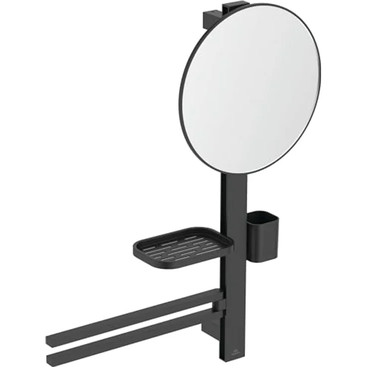 Ideal Standard Beauty Kosmetikspiegel-Set Bar M700, höhenverstellbare Wandhalterung, großer Spiegel Ø 328 mm, schwarz matt – Bild 1