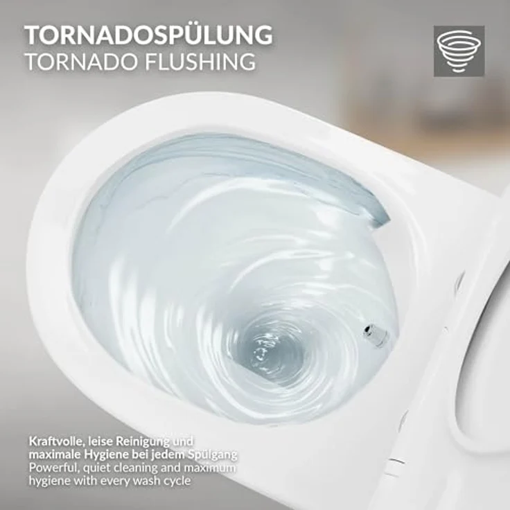 LuxeBath Wand WC Spülrandlos mit Bidet-Funktion, Weiß, Tiefspüler Keramik Hänge WC, Wash WC Nano Beschichtung, Tornadospülung, Hängend mit WC-Sitz Absenkautomatik – Bild 5