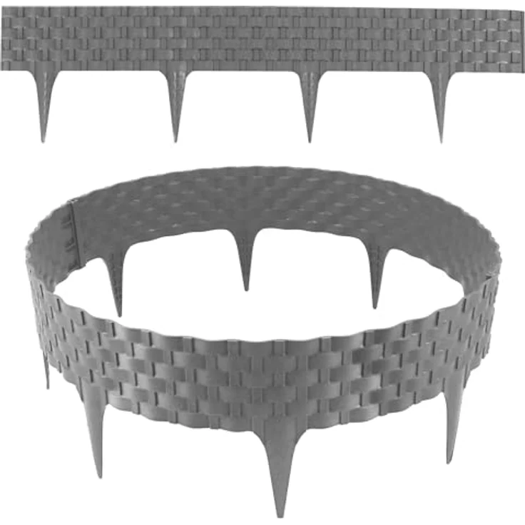 Aquagart Rasenkante Rattanoptik Grau, 20x80 cm Module aus Kunststoff, flexible Beeteinfassung für Rasen- und Beetabgrenzungen – Bild 5