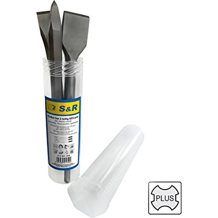 S&R Meißel-Set 3-tlg. SDS-plus, Industrie-Qualität mit Spatmeißel, Fliesenmeißel und Spitzmeißel in robuster Box, Made in Germany – Bild 5