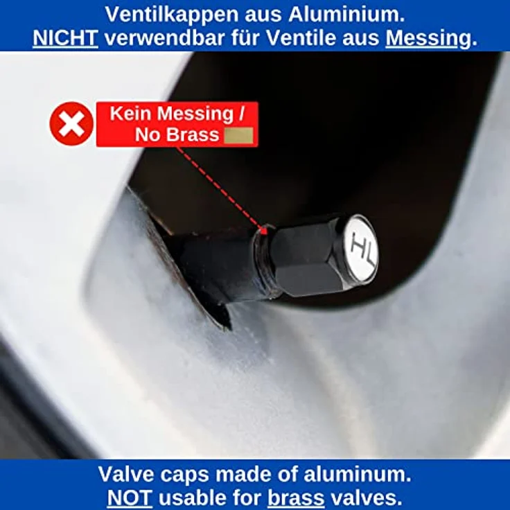 Ventilkappen aus Aluminium, 8 x beschriftete Auto-Ventilkappen mit Dichtung, Reifenmarkierer PKW, Luftventilkappen KFZ, Ventil Caps mit Beschriftung – Bild 5