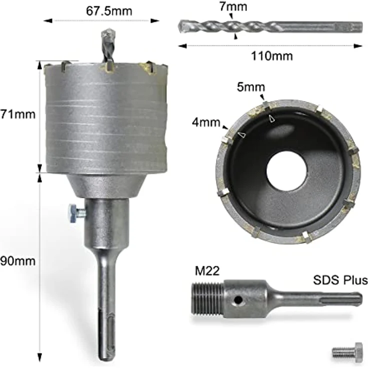 CCLIFE Bohrkrone 50/55/65/68/80/82/100 mm steckdosenbohrer beton mit SDS plus Adapter Bohrkrone Steckdose für Mauerwerk und Beton – Bild 3