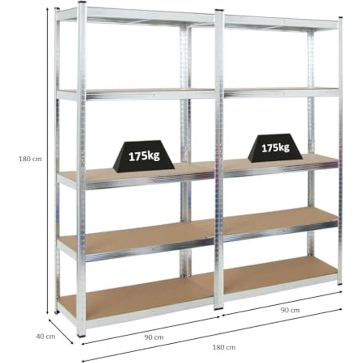 PROREGAL Mega Deal 2X Kellerregal Gorilla | HxBxT 180x90x40cm | Fachlast 175kg | Verzinkt | Garagenregal Schwerlastregal Werkstattregal Lagerregal Steckregal – Bild 2