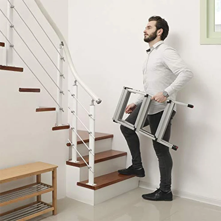 SONGMICS Leiter, Trittleiter, Aluleiter mit 3 Stufen, Stehleiter, Mehrzweckleiter, bis 150 kg belastbar, silbern-schwarz GLT23K – Bild 4