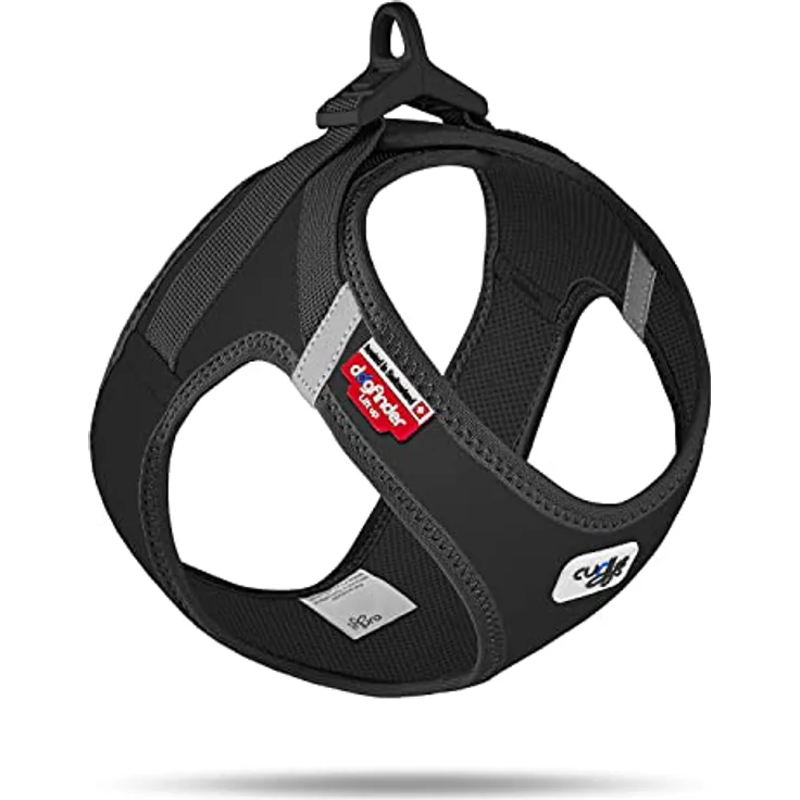 Curli Vest Harness Softshell, Hundegeschirr für kleine und mittelgroße Hunde, schwarz, Größe 2XS, wetterfest mit reflektierenden Streifen und DogFinder ID
