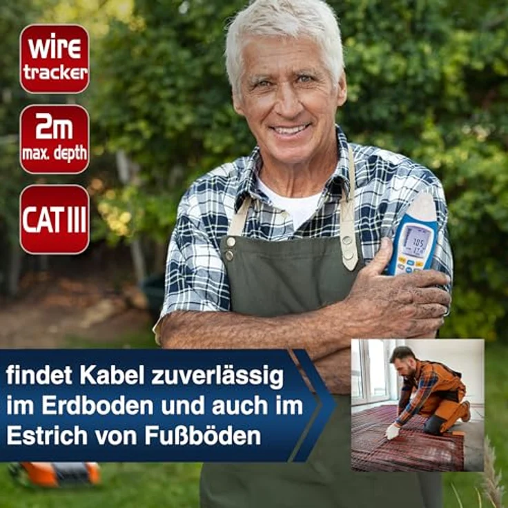 PeakTech 3435 Leitungssuchgerät mit Sender & Empfänger für Kurzschlüsse, Sicherungen, metallische Rohranlagen, Spannungsmesser, Leitungsfinder in Wänden, Decken, Böden - Empfangstiefe: bis 2 Meter – Bild 4
