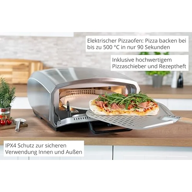 Unold Pizzaofen Enzo 68916, Elektro-Pizzaofen aus Edelstahl mit 2100 Watt Leistung und digitalem Timer – Bild 2