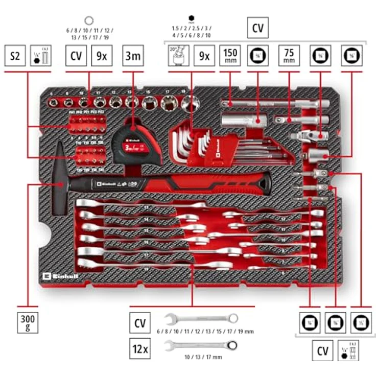 Einhell E-CASE 80-tlg. Werkzeugkoffer (Werkzeug-Set im robusten, stapelbaren Kunststoffkoffer) – Bild 2