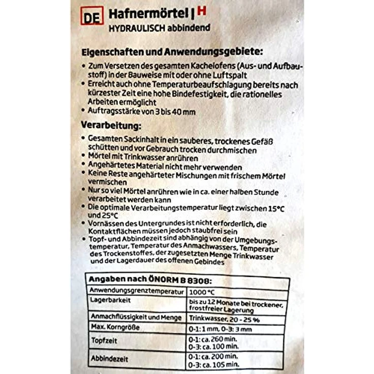 ECI Schamottmörtel-Hafnermörtel Universal Super 0 -1 mm 25 KG Feuermörtel Schamottekleber Ofenkleber Versetzmörtel – Bild 3