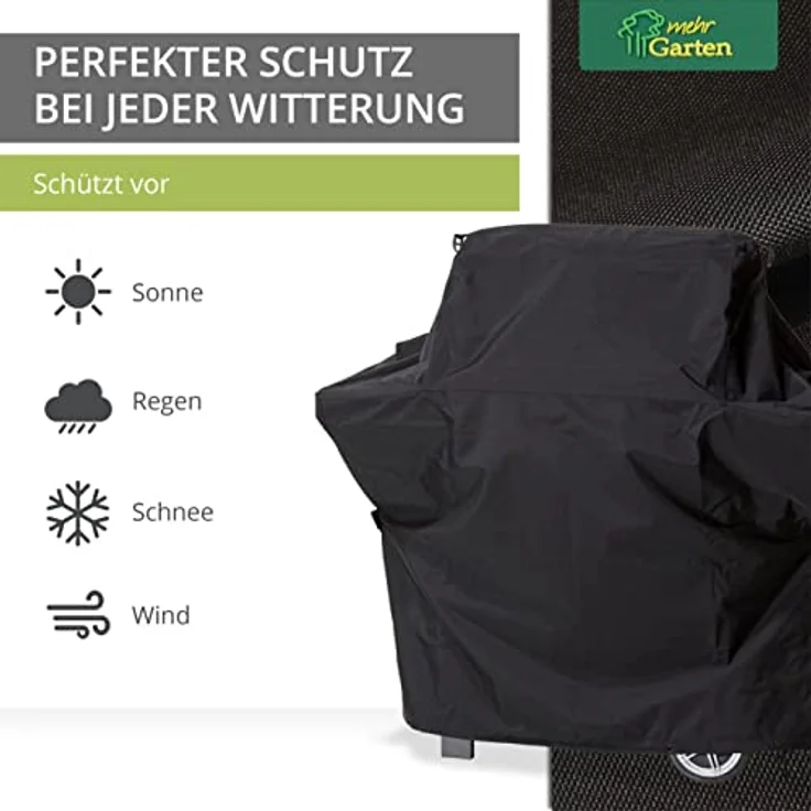 Mehr Garten – Premium Gasgrill-Abdeckung Trapez: 137(B) x62(T) x117(H) cm I Abdeckhaube für Gasgrill wasserdicht und wetterfest aus Oxford 600D Gewebe I Grillhaubenabdeckung I Schwarz – Bild 4