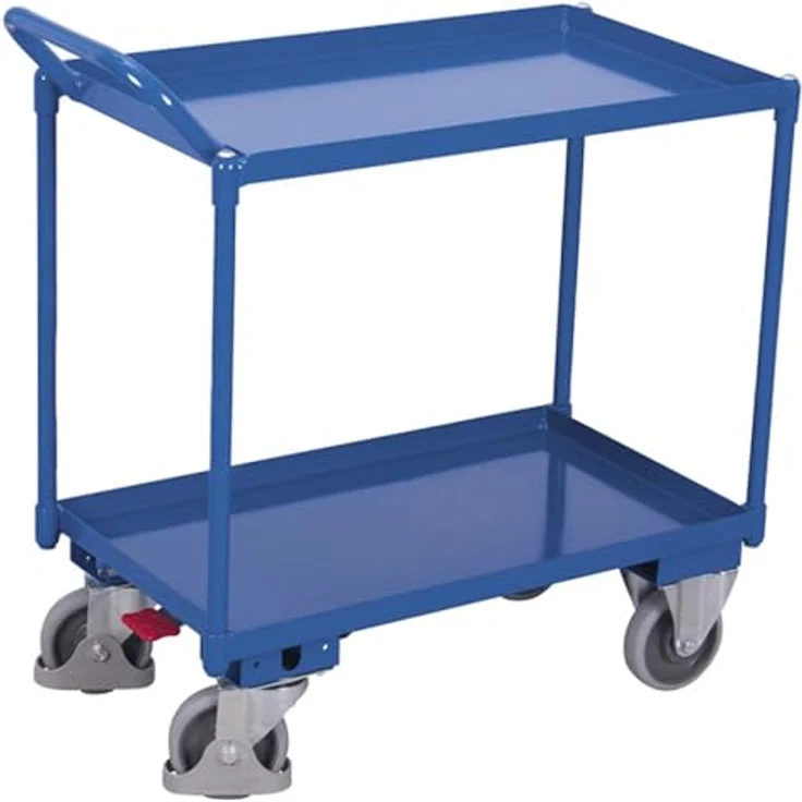 VARIOFIT VARIOfit Tischwagen mit Wanne, gebogenem Schiebegriff und 2 Ladeflächen 995x695mm, enzianblau, Traglast 400 kg
