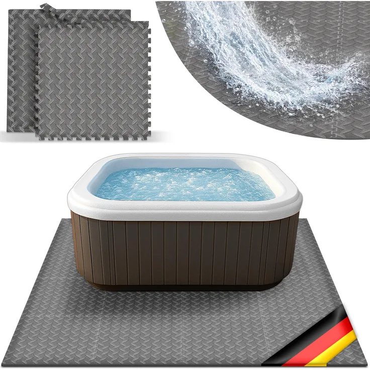 tillvex® Whirlpool Unterlage eckig 242 cm Grau | Thermo Bodenschutzmatte für Outdoor Whirlpools | Rutschfeste, strapazierfähige Bodenplatte mit optimaler Isolierung und einfacher Verlegung