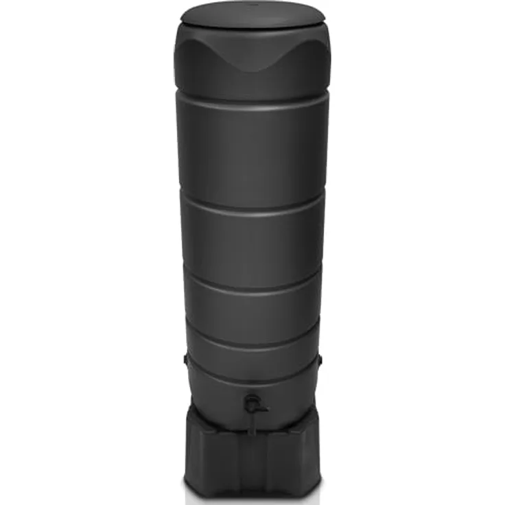 YourCasa Regentonne [CircleTower] 110L Anthrazit mit Standfuss, Deckel & Wasserhahn - Frostsicher aus Kunststoff - Modernes Design - Regensammler