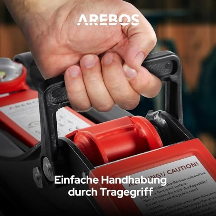 AREBOS 2t Hydraulischer Rangierwagenheber Autoheber - Niedrige Hubhöhe, hohe Tragkraft - Rot/Schwarz – Bild 6