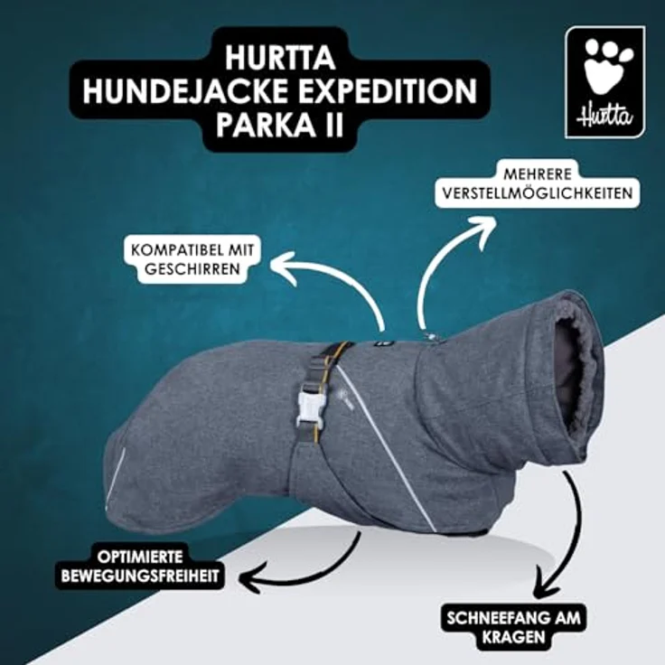 Hurtta Expedition Parka II, wasserfester Hundemantel für kalte Temperaturen, ocean 23 – Bild 2