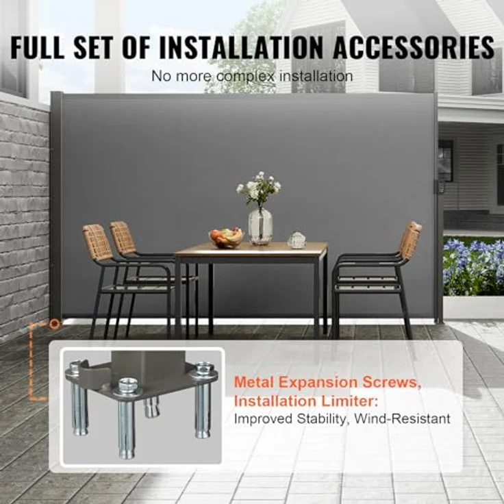VEVOR Seitenmarkise 160 x 300 cm Seitenwandmarkise aus 180 g/m² Polyestergewebe mit PU-Beschichtung einziehbarer Griff mit Federmechanismus Grau – Bild 4