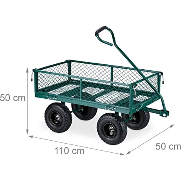 Relaxdays Handwagen, praktischer Bollerwagen mit Luftbereifung, klappbaren Seitenteilen, bis 200 kg, grün – Bild 4