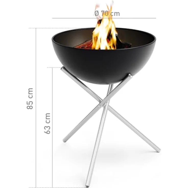 höfats - Bowl 70 Feuerschale mit Edelstahl Dreibein - raucharme Verbrennung - Feuerstelle mit Plancha Grillplatte und Grillrost nutzbar - kippbarer Feuerkorb Stahl emailliert, schwarz, Ø 70 cm – Bild 2