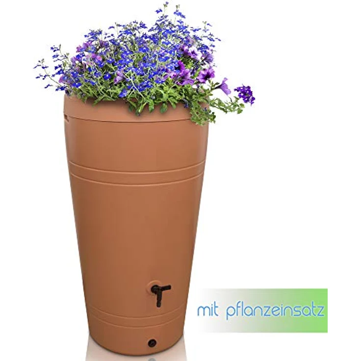 YourCasa Regentonne 230 Liter [Decore Design] aus Kunststoff mit Wasserhahn - Regenwassertonne für Garten - Terracottafarben – Bild 4