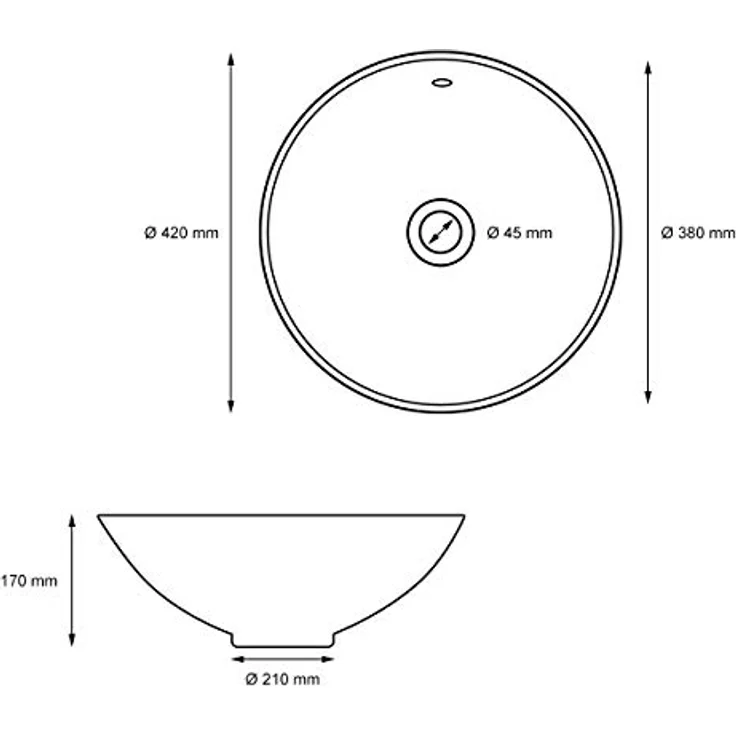 ECD Germany Waschbecken Waschtisch Ø 420x170 mm Rund Keramik Weiß inkl. Ablaufgarnitur für Waschbecken mit Überlauf Aufsatzbecken Aufsatzwaschbecken Aufsatzwaschtisch Waschschale Spülbecken Becken – Bild 4
